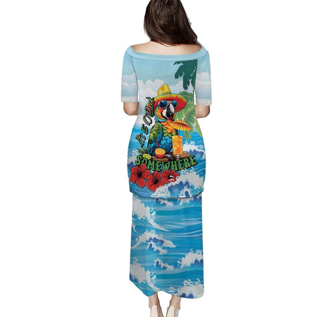 Funny Parrot Margarita Five O'clock Somewhere Family Matching Puletasi and Hawaiian Shirt