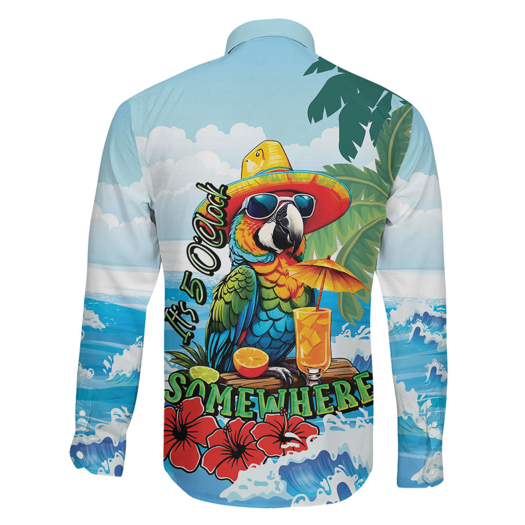 Funny Parrot Margarita Five O'clock Somewhere Family Matching Short Sleeve Bodycon Dress and Hawaiian Shirt