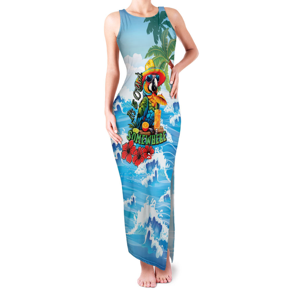 Funny Parrot Margarita Five O'clock Somewhere Family Matching Tank Maxi Dress and Hawaiian Shirt