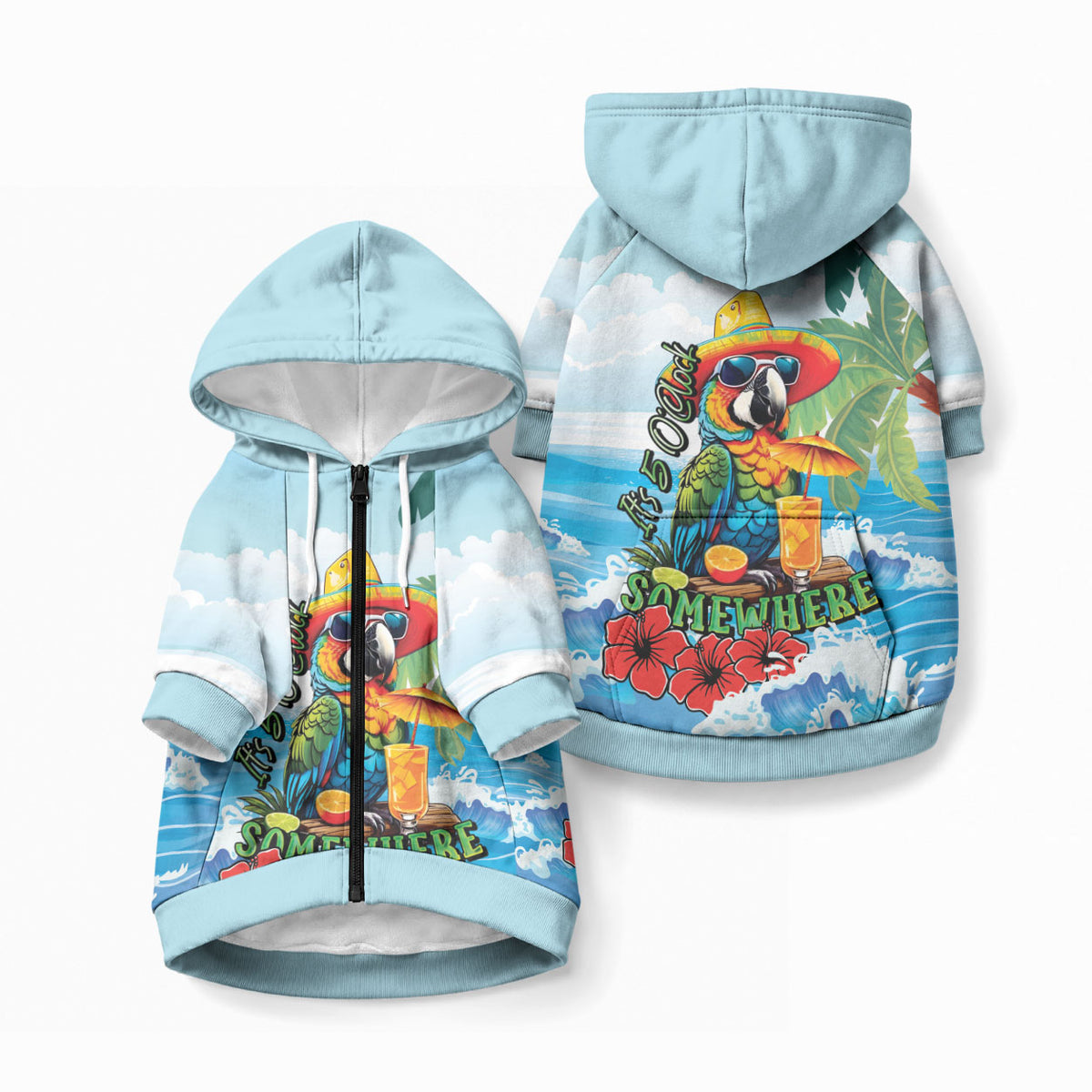 Funny Parrot Margarita Five O'clock Somewhere Pet Hoodie LT9 Zip-up Blue - Polynesian Pride