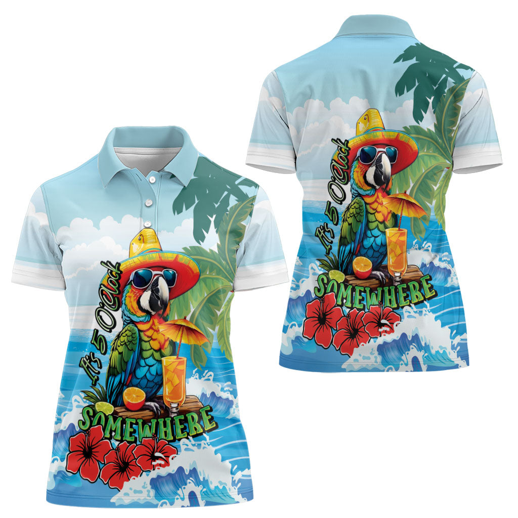 Funny Parrot Margarita Five O'clock Somewhere Women Polo Shirt