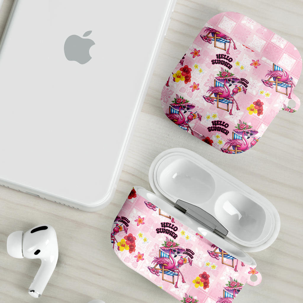 Hawaii Flamingo Hello Summer AirPods Case Hawaiian Quilt Pattern