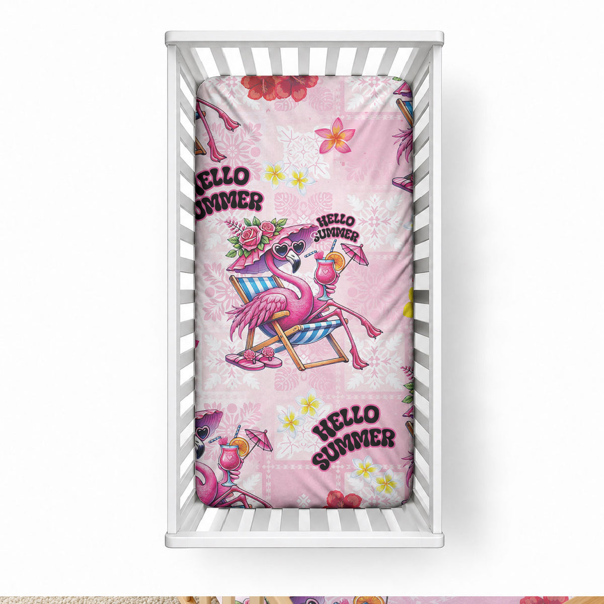 Hawaii Flamingo Hello Summer Baby Bed Cover Hawaiian Quilt Pattern LT9 28 × 52 in Pink - Polynesian Pride