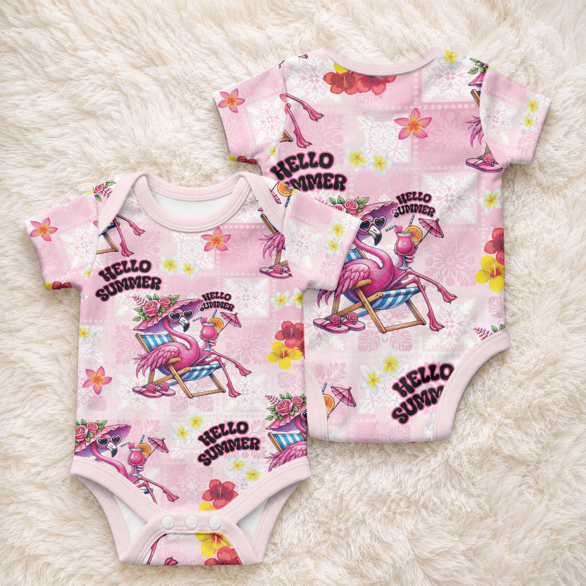 Hawaii Flamingo Hello Summer Baby Onesie Hawaiian Quilt Pattern LT9 - Polynesian Pride
