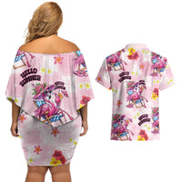 Hawaii Flamingo Hello Summer Couples Matching Off Shoulder Short Dress and Hawaiian Shirt Hawaiian Quilt Pattern