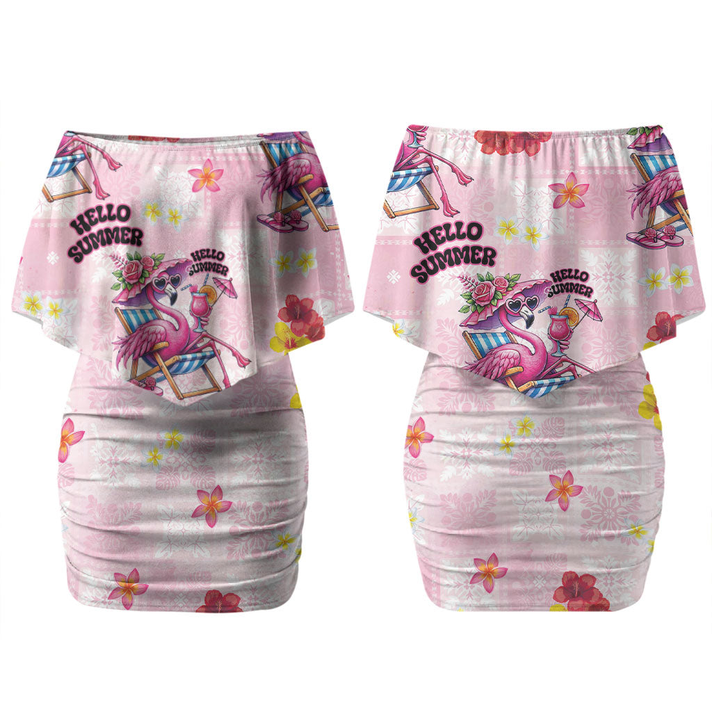 Hawaii Flamingo Hello Summer Couples Matching Off Shoulder Short Dress and Long Sleeve Button Shirt Hawaiian Quilt Pattern LT9 - Polynesian Pride