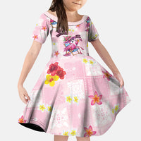 Hawaii Flamingo Hello Summer Family Matching Off The Shoulder Long Sleeve Dress and Hawaiian Shirt Hawaiian Quilt Pattern