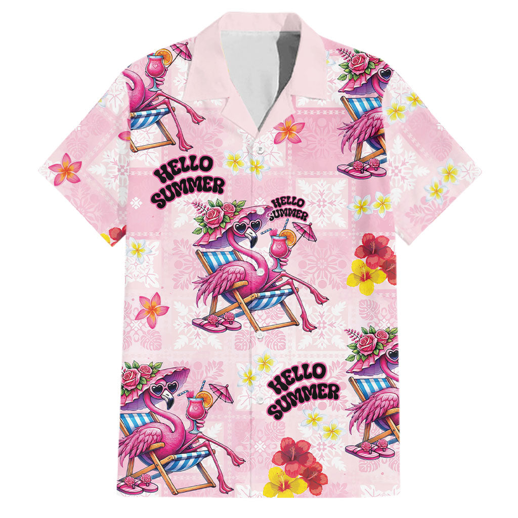 Hawaii Flamingo Hello Summer Family Matching Off The Shoulder Long Sleeve Dress and Hawaiian Shirt Hawaiian Quilt Pattern
