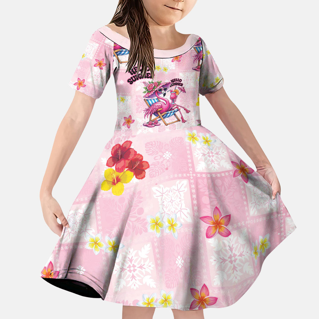 Hawaii Flamingo Hello Summer Family Matching Short Sleeve Bodycon Dress and Hawaiian Shirt Hawaiian Quilt Pattern