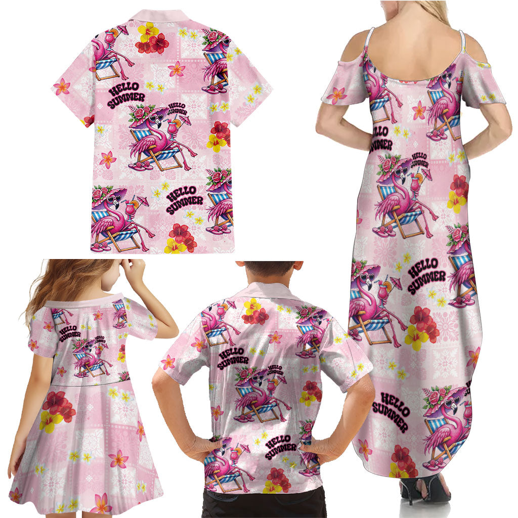 Hawaii Flamingo Hello Summer Family Matching Summer Maxi Dress and Hawaiian Shirt Hawaiian Quilt Pattern