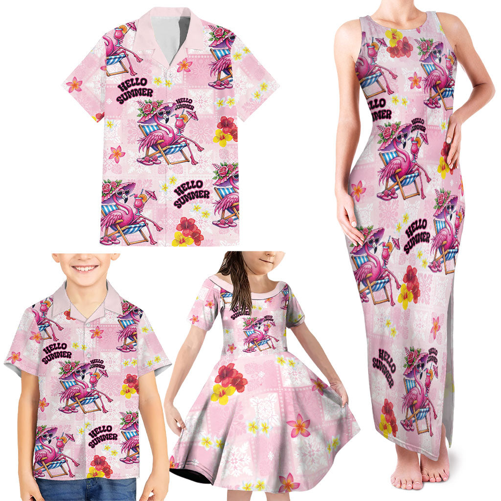 Hawaii Flamingo Hello Summer Family Matching Tank Maxi Dress and Hawaiian Shirt Hawaiian Quilt Pattern LT9 - Polynesian Pride