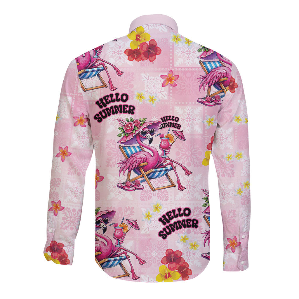 Hawaii Flamingo Hello Summer Long Sleeve Button Shirt Hawaiian Quilt Pattern