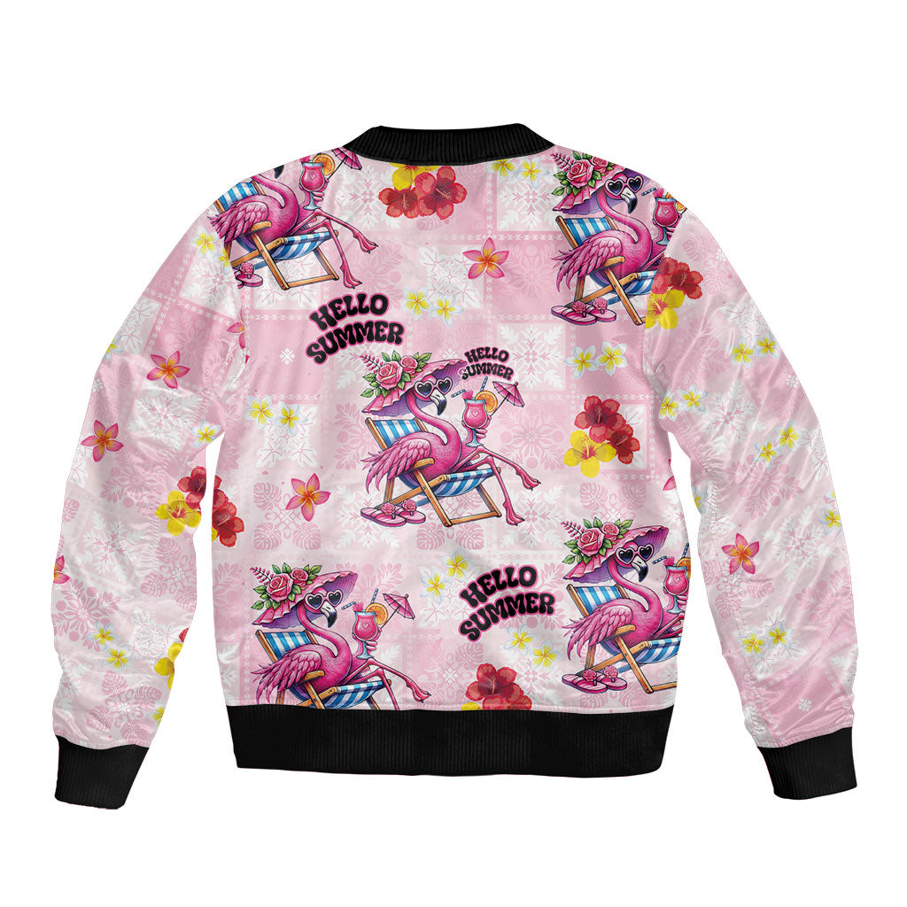 Hawaii Flamingo Hello Summer Sleeve Zip Bomber Jacket Hawaiian Quilt Pattern