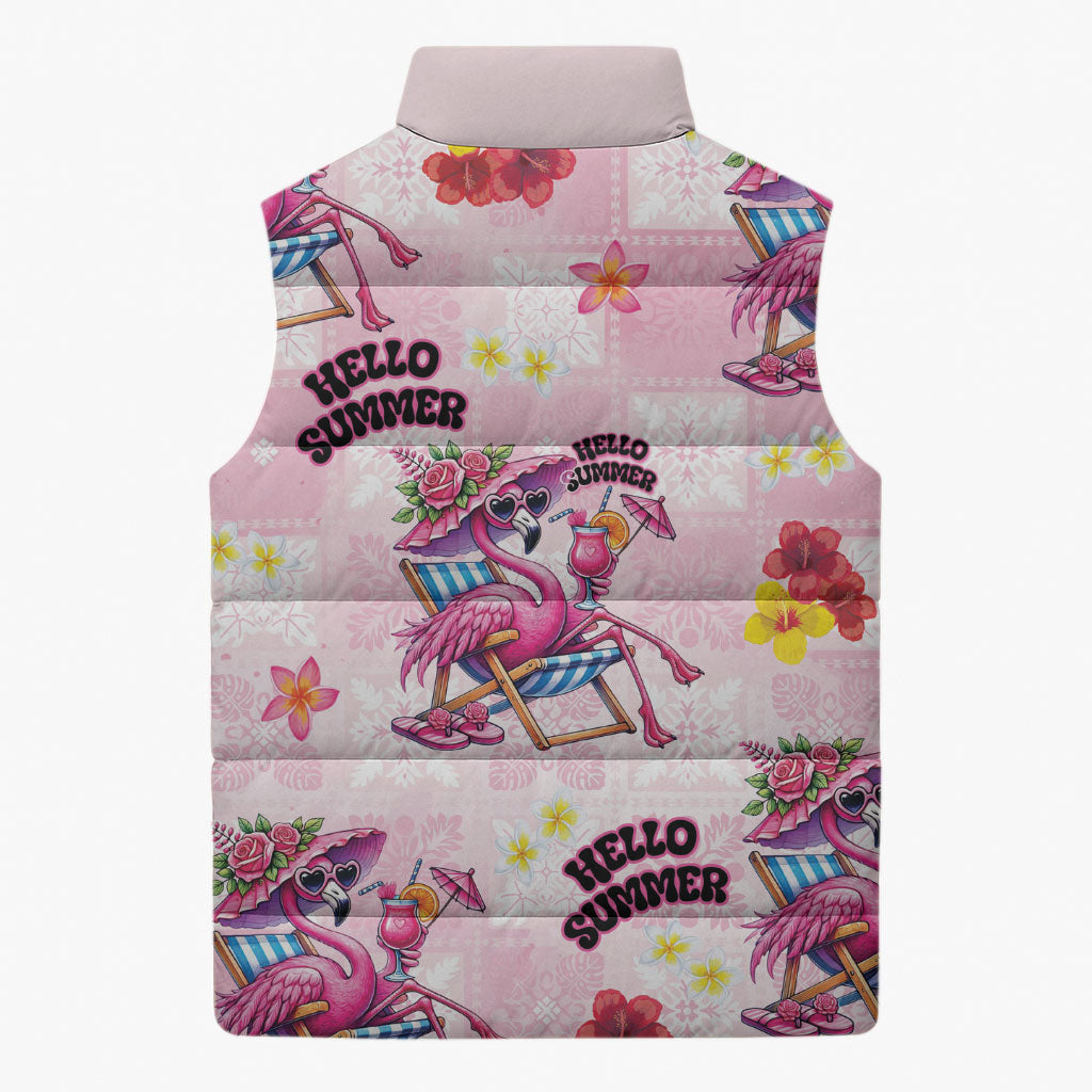 Hawaii Flamingo Hello Summer Sleeveless Puffer Jacket Hawaiian Quilt Pattern