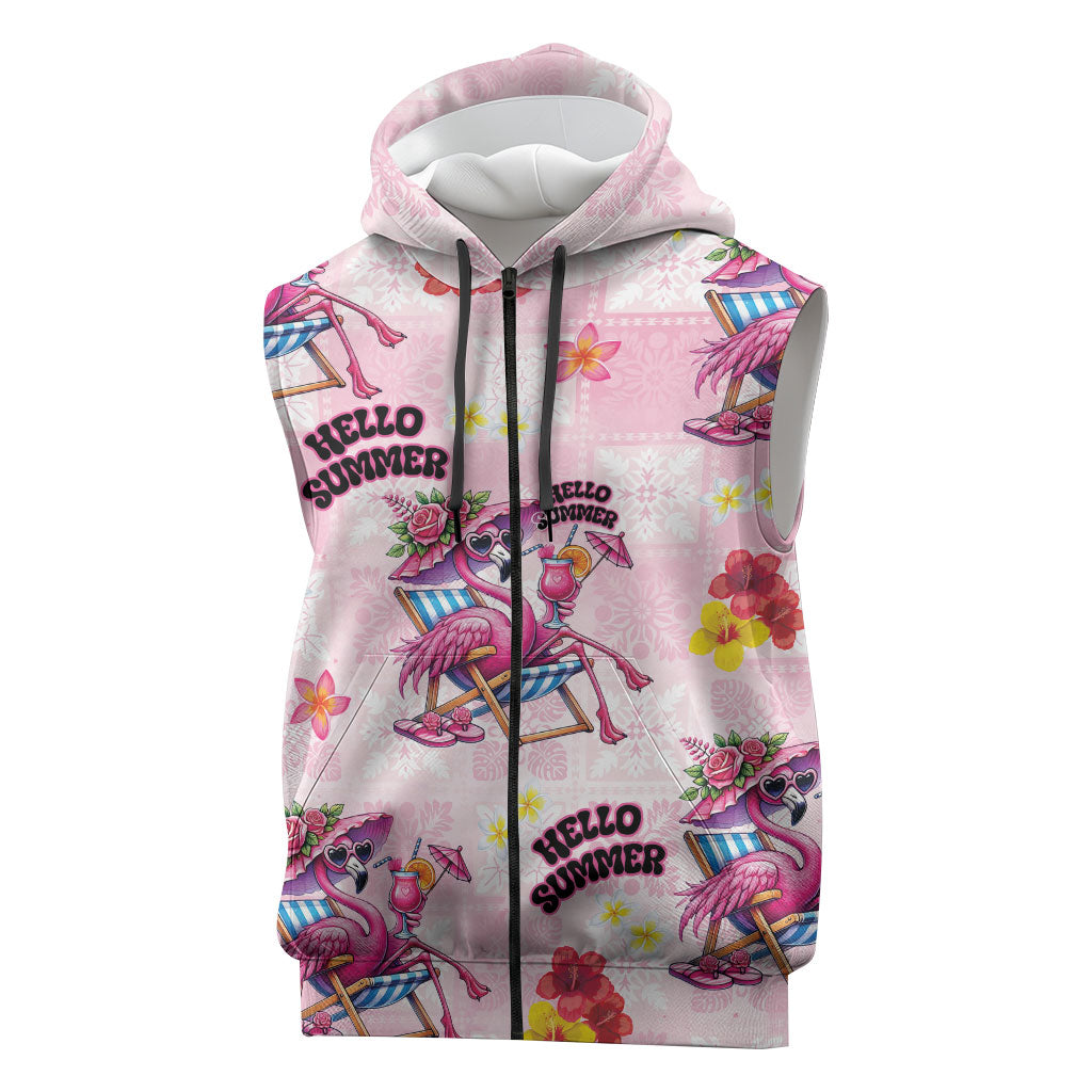 Hawaii Flamingo Hello Summer Sleeveless Zip Hoodie Hawaiian Quilt Pattern