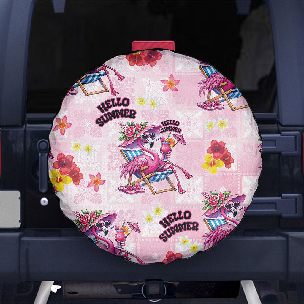 Hawaii Flamingo Hello Summer Spare Tire Cover Hawaiian Quilt Pattern LT9 No hole Pink - Polynesian Pride