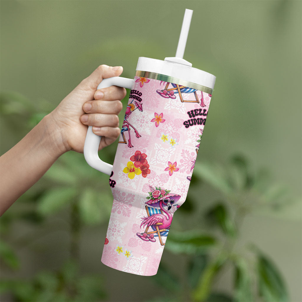 Hawaii Flamingo Hello Summer Tumbler With Handle Hawaiian Quilt Pattern