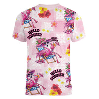 Hawaii Flamingo Hello Summer Women V-Neck T-Shirt Hawaiian Quilt Pattern