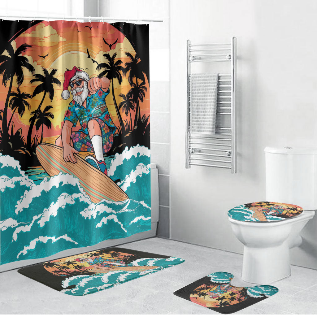 Vintage Santa Claus Surfing Summer Bathroom Set Mele Kalikimaka i Iulai!