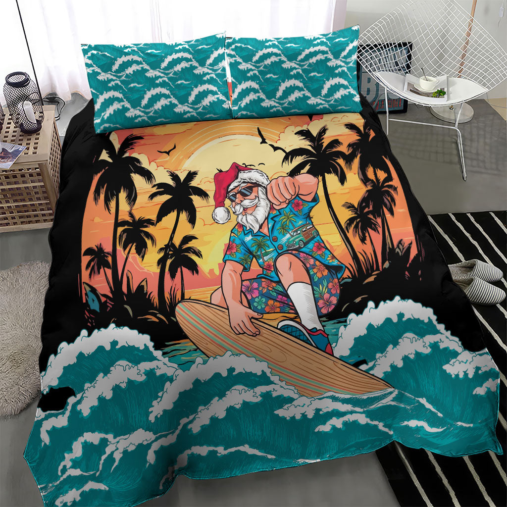 Vintage Santa Claus Surfing Summer Bedding Set Mele Kalikimaka i Iulai!