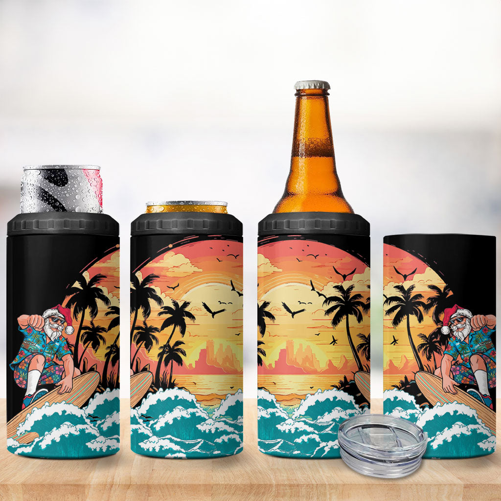Vintage Santa Claus Surfing Summer 4 in 1 Can Cooler Tumbler Mele Kalikimaka i Iulai!