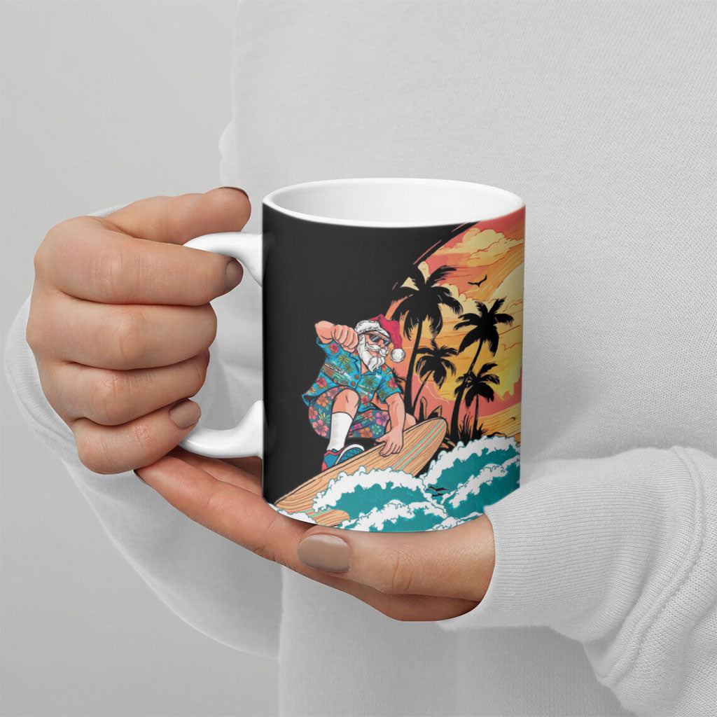 Vintage Santa Claus Surfing Summer Ceramic Mug Mele Kalikimaka i Iulai!