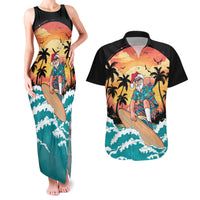 Vintage Santa Claus Surfing Summer Couples Matching Tank Maxi Dress and Hawaiian Shirt Mele Kalikimaka i Iulai!