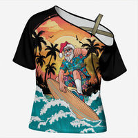 Vintage Santa Claus Surfing Summer Cross Shoulder Shirt Mele Kalikimaka i Iulai!