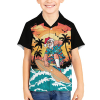 Vintage Santa Claus Surfing Summer Family Matching Mermaid Dress and Hawaiian Shirt Mele Kalikimaka i Iulai! LT9 Son's Shirt Black - Polynesian Pride