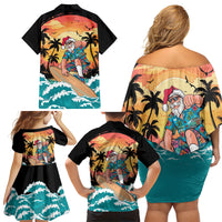 Vintage Santa Claus Surfing Summer Family Matching Off Shoulder Short Dress and Hawaiian Shirt Mele Kalikimaka i Iulai! LT9 - Polynesian Pride