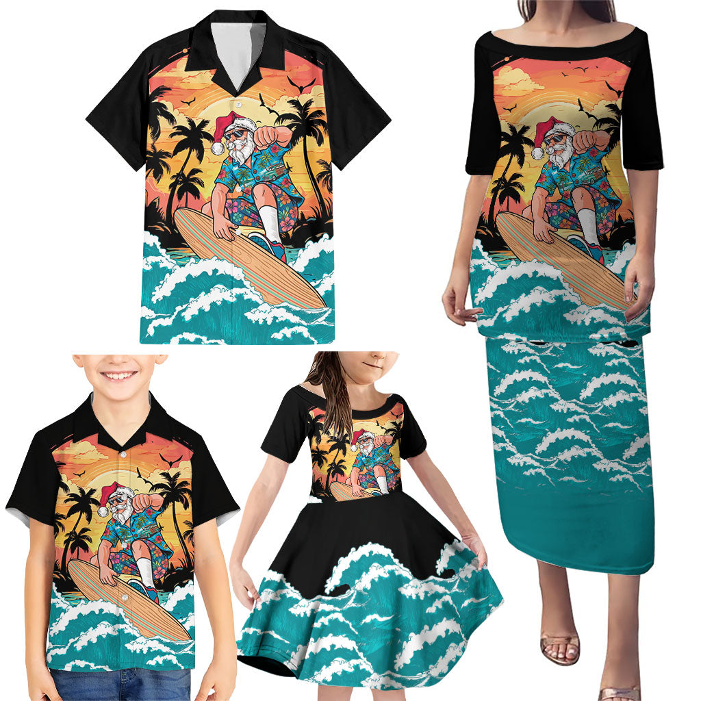 Vintage Santa Claus Surfing Summer Family Matching Puletasi and Hawaiian Shirt Mele Kalikimaka i Iulai! LT9 - Polynesian Pride