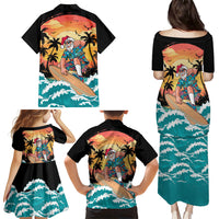 Vintage Santa Claus Surfing Summer Family Matching Puletasi and Hawaiian Shirt Mele Kalikimaka i Iulai! LT9 - Polynesian Pride