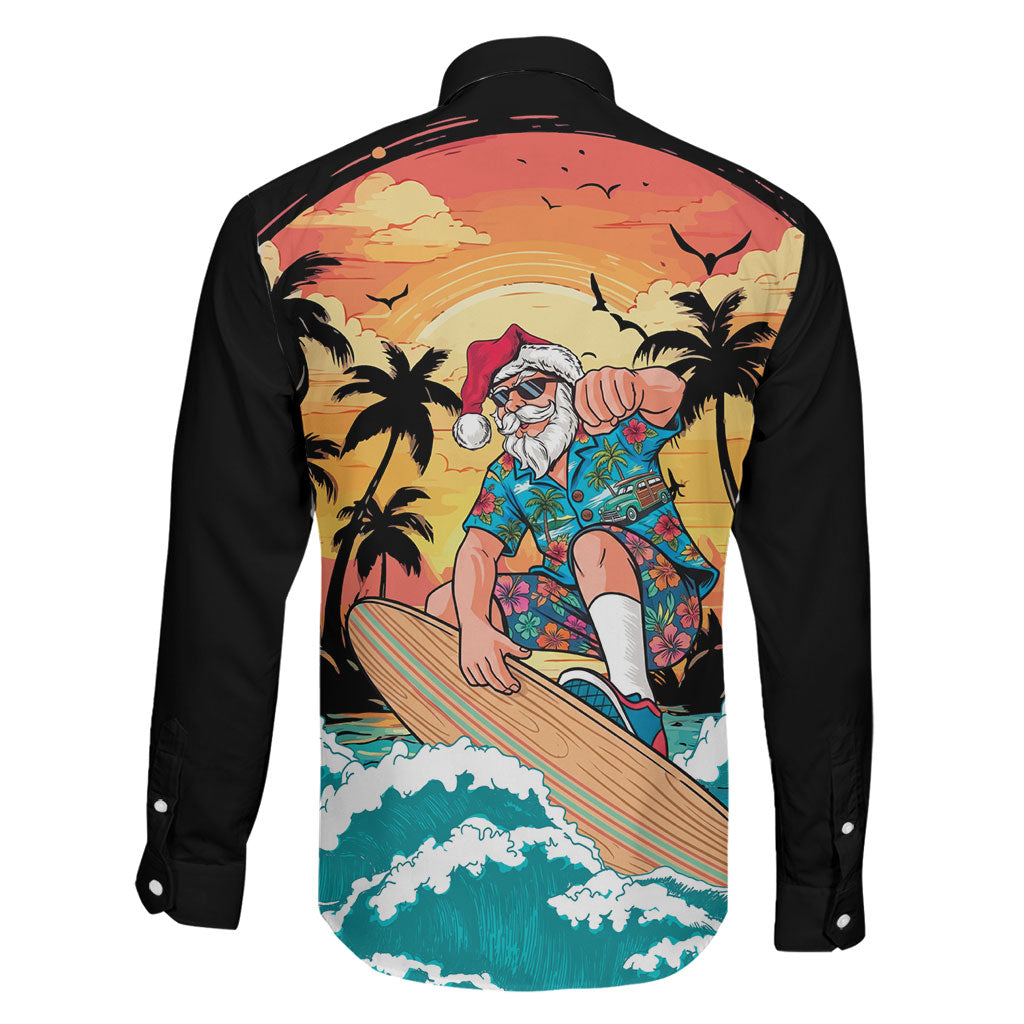 Vintage Santa Claus Surfing Summer Family Matching Puletasi and Hawaiian Shirt Mele Kalikimaka i Iulai! LT9 - Polynesian Pride