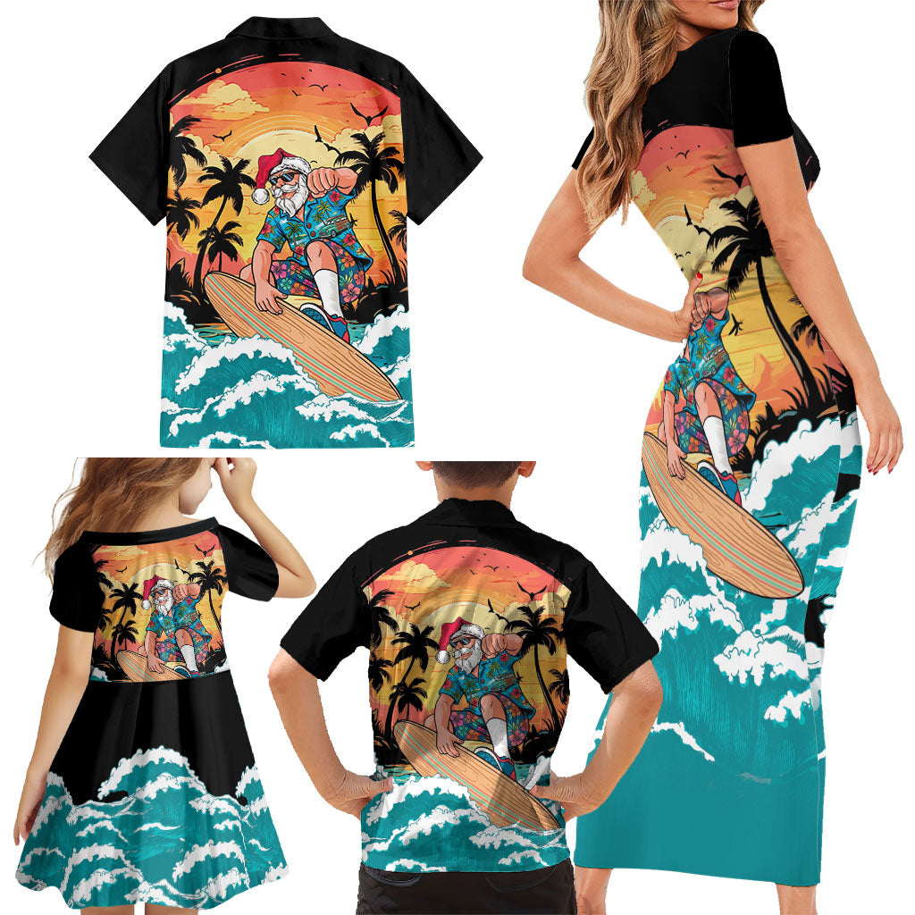 Vintage Santa Claus Surfing Summer Family Matching Short Sleeve Bodycon Dress and Hawaiian Shirt Mele Kalikimaka i Iulai! LT9 - Polynesian Pride