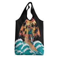 Vintage Santa Claus Surfing Summer Grocery Bag Mele Kalikimaka i Iulai!