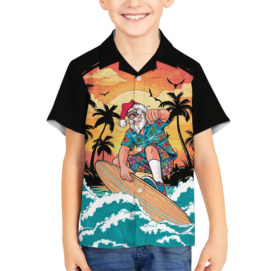 Vintage Santa Claus Surfing Summer Kid Hawaiian Shirt Mele Kalikimaka i Iulai!