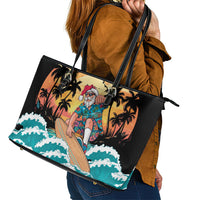 Vintage Santa Claus Surfing Summer Leather Tote Bag Mele Kalikimaka i Iulai!