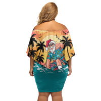 Vintage Santa Claus Surfing Summer Off Shoulder Short Dress Mele Kalikimaka i Iulai!