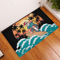 Vintage Santa Claus Surfing Summer Rubber Doormat Mele Kalikimaka i Iulai!