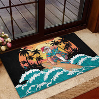 Vintage Santa Claus Surfing Summer Rubber Doormat Mele Kalikimaka i Iulai!