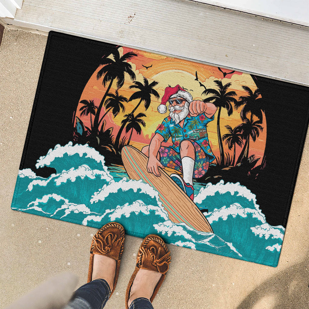 Vintage Santa Claus Surfing Summer Rubber Doormat Mele Kalikimaka i Iulai!
