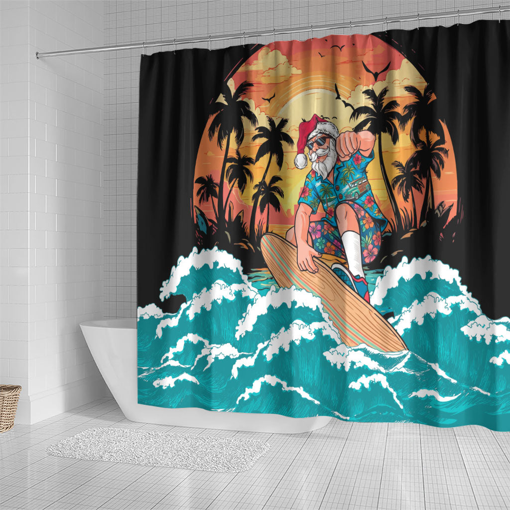 Vintage Santa Claus Surfing Summer Shower Curtain Mele Kalikimaka i Iulai!