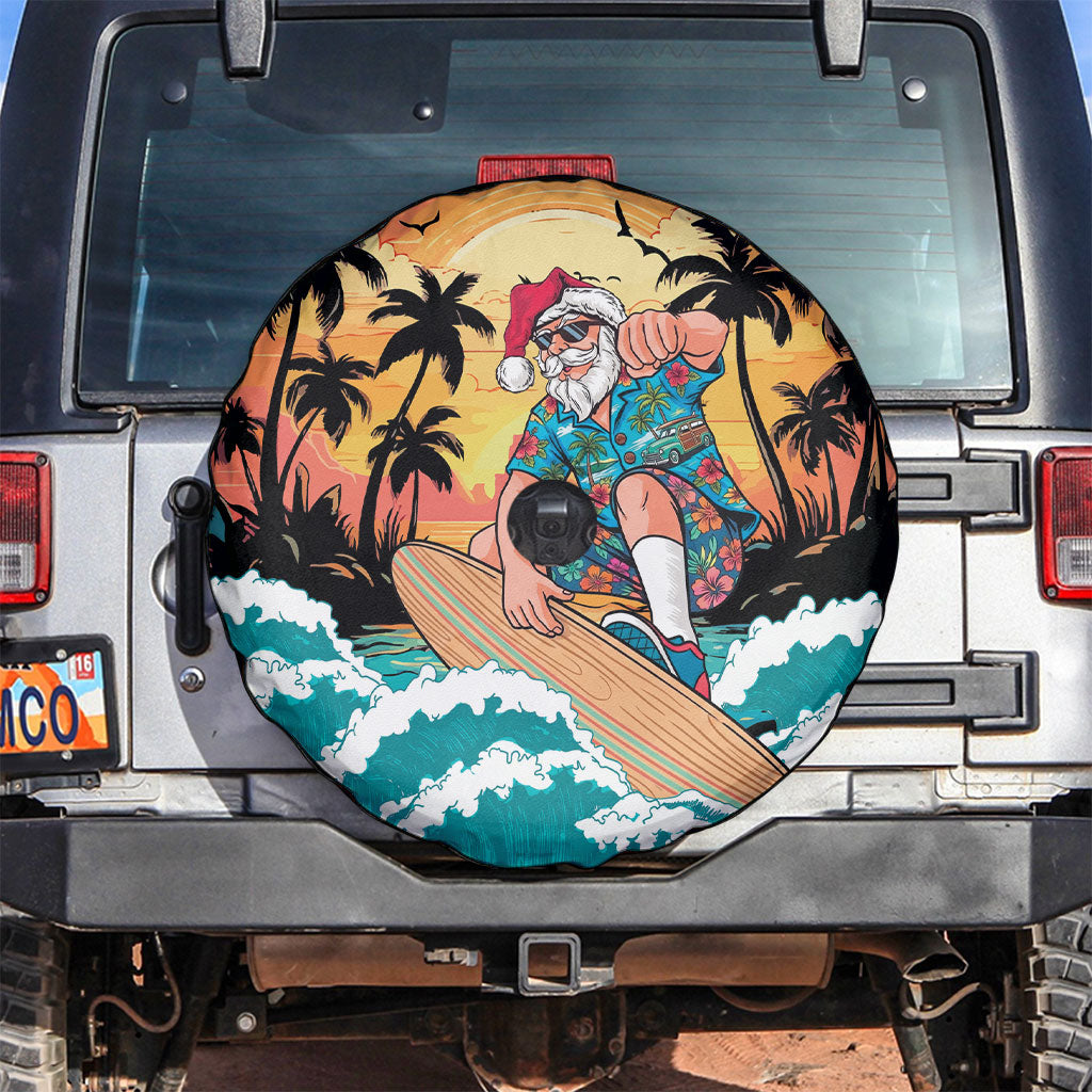 Vintage Santa Claus Surfing Summer Spare Tire Cover Mele Kalikimaka i Iulai!