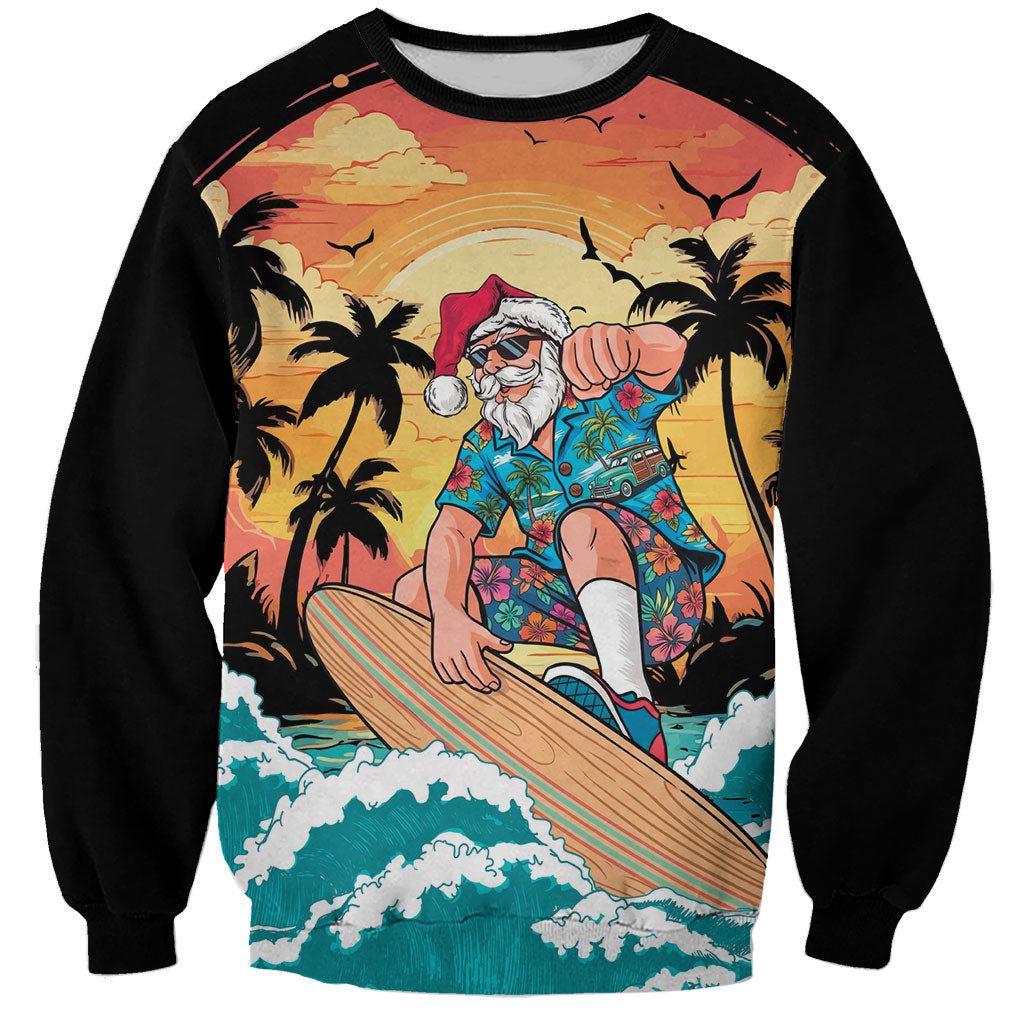 Vintage Santa Claus Surfing Summer Sweatshirt Mele Kalikimaka i Iulai!