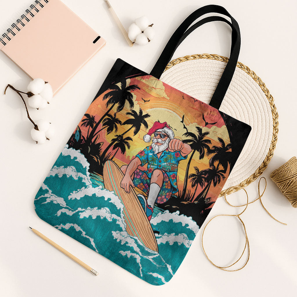 Vintage Santa Claus Surfing Summer Tote Bag Mele Kalikimaka i Iulai!