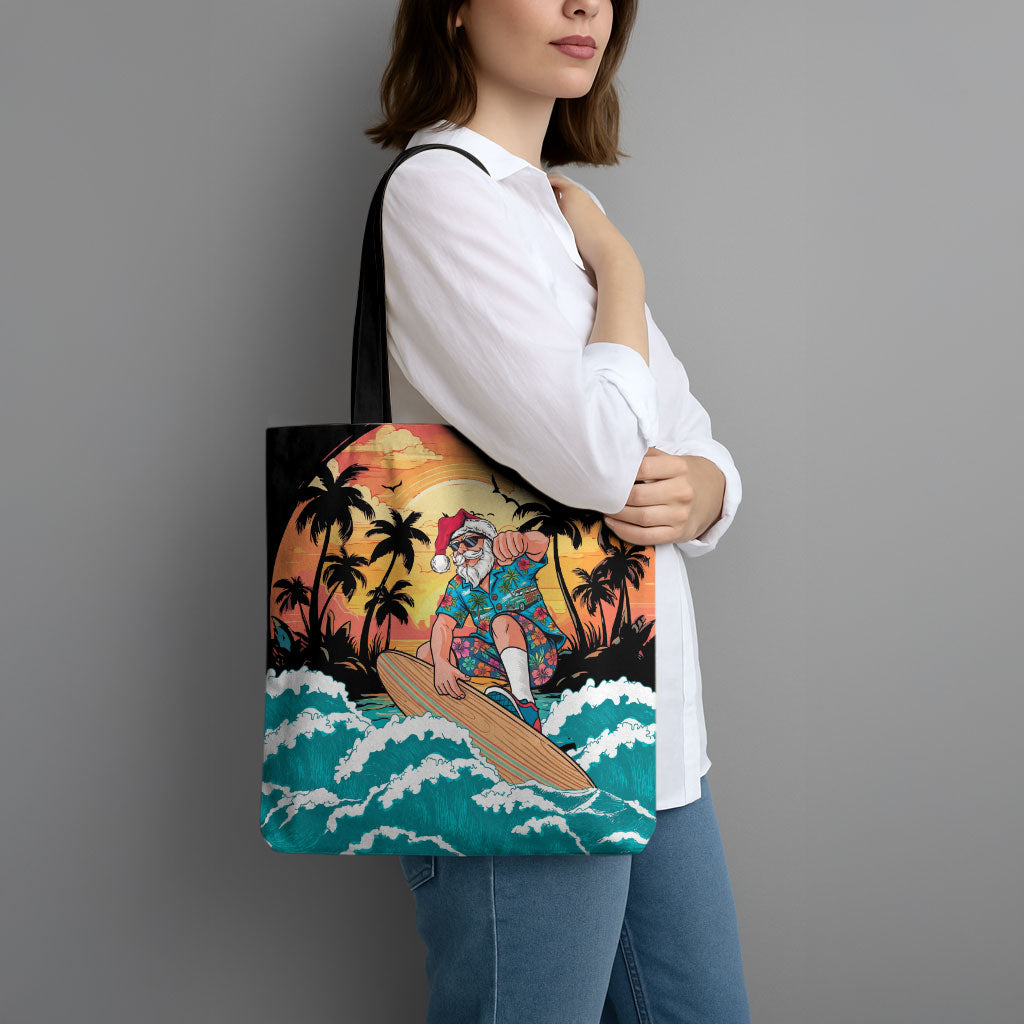Vintage Santa Claus Surfing Summer Tote Bag Mele Kalikimaka i Iulai!