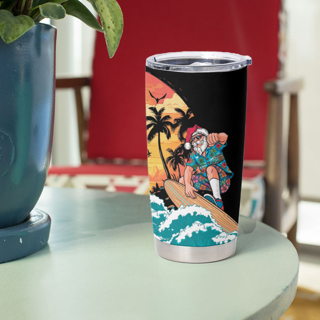 Vintage Santa Claus Surfing Summer Tumbler Cup Mele Kalikimaka i Iulai!