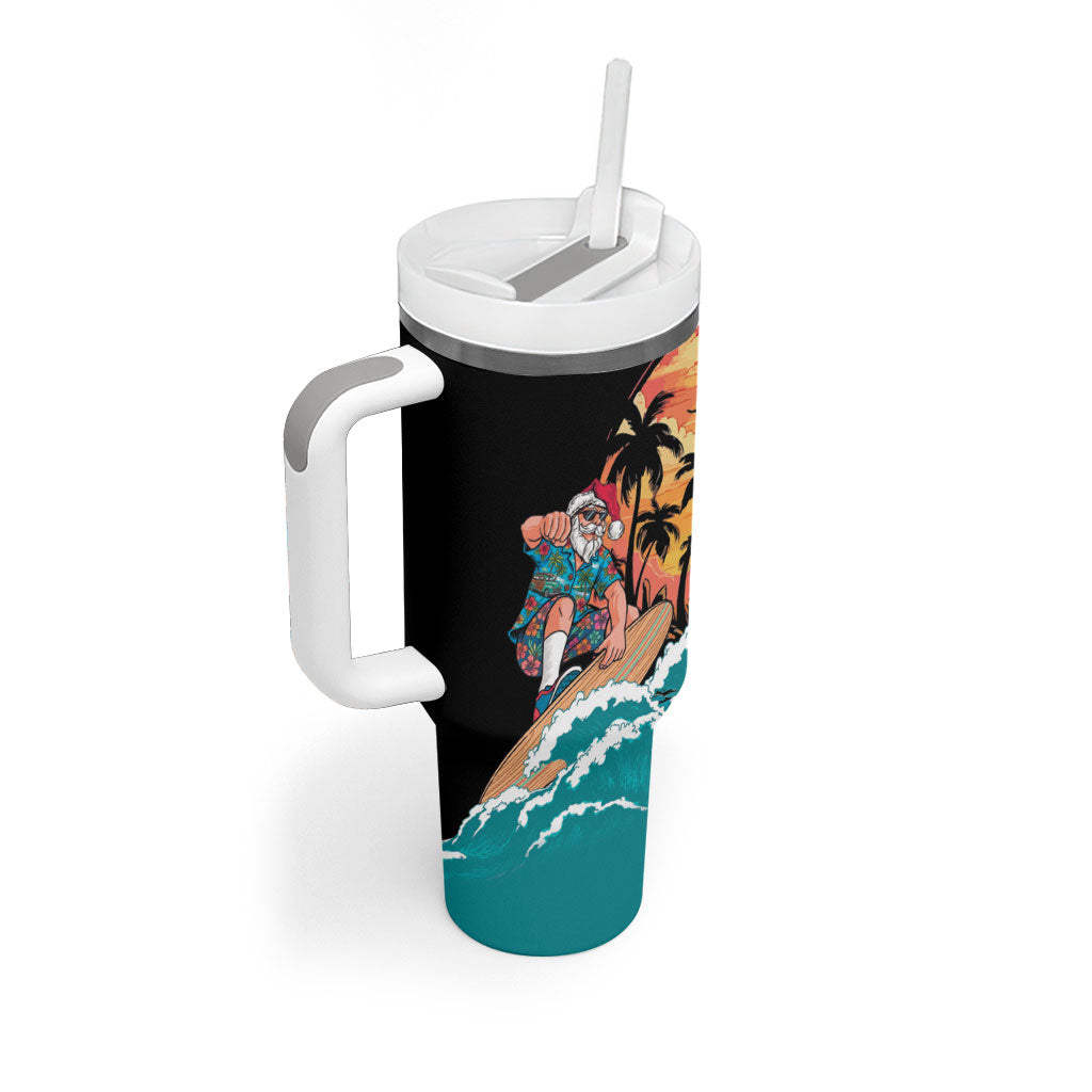 Vintage Santa Claus Surfing Summer Tumbler With Handle Mele Kalikimaka i Iulai!