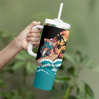 Vintage Santa Claus Surfing Summer Tumbler With Handle Mele Kalikimaka i Iulai!