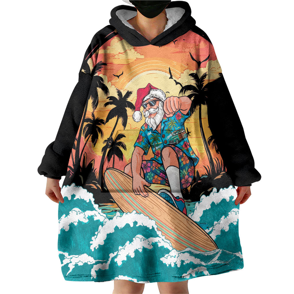 Vintage Santa Claus Surfing Summer Wearable Blanket Hoodie Mele Kalikimaka i Iulai!